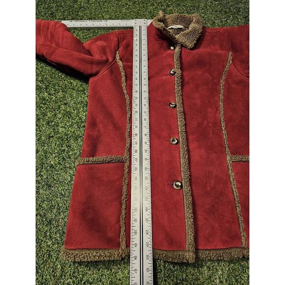 LL BEAN Womens Sherpa Faux Suede Winter Jacket size Medium Red Brown Teddy - Picture 7 of 8
